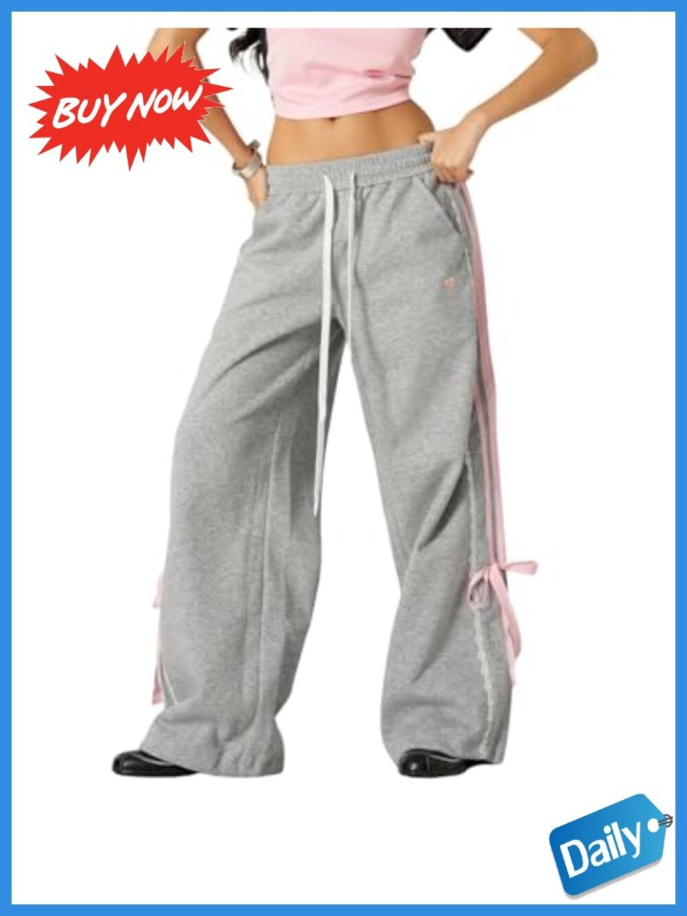 Aelfric Eden Lace Patchwork Sweatpants Wide Leg Drawstring Cotton Blend